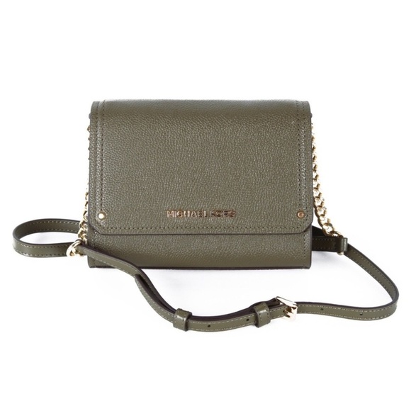 Michael Kors Hayes Small Convertible Crossbody Chain Purse Clutch Olive Green - Picture 1 of 8